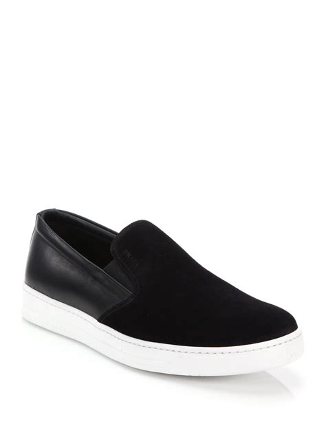 prada slip on sneaker black|prada suede slip on sneakers.